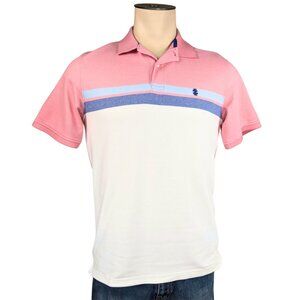 Izod Men's Small Pink White Colorblock Performance Advantage Pique Polo